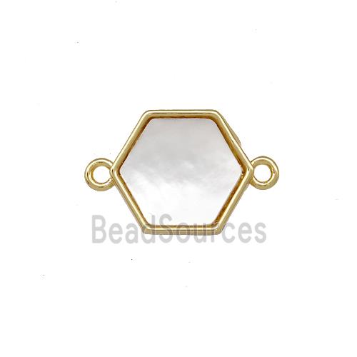 Copper Hexagon Connector Pave Shell 18K Gold Plated