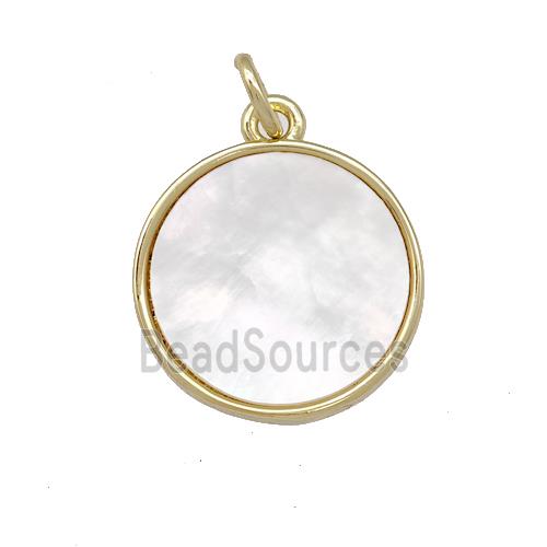 Copper Circle Pendant Pave Shell 18K Gold Plated