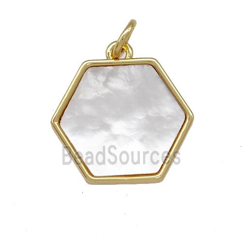 Copper Hexagon Pendant Pave Shell 18K Gold Plated