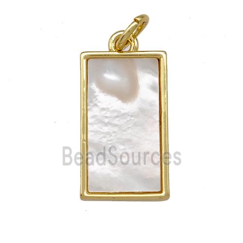 Copper Rectangle Pendant Pave Shell 18K Gold Plated