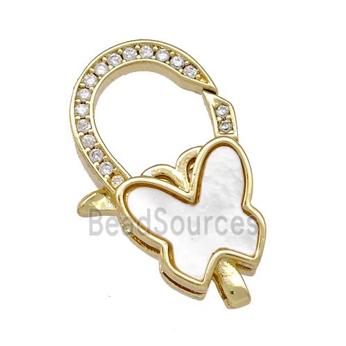 Copper Lobster Clasp Pave Shell Zirconia Butterfly 18K Gold Plated