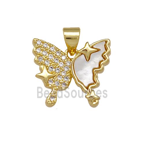 Copper Butterfly Pendant Pave Shell Zirconia 18K Gold Plated