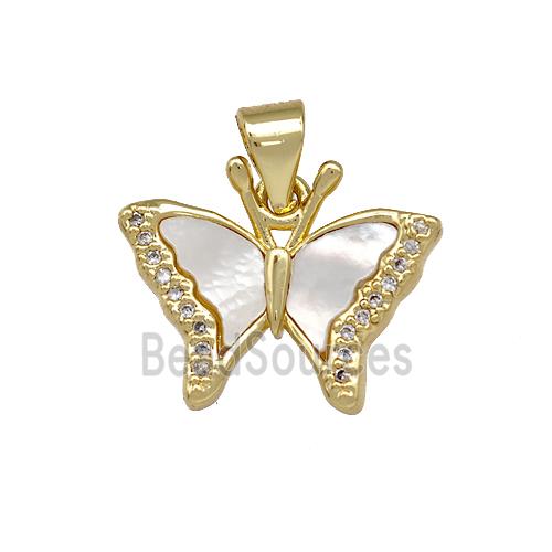 Copper Butterfly Pendant Pave Shell Zirconia 18K Gold Plated