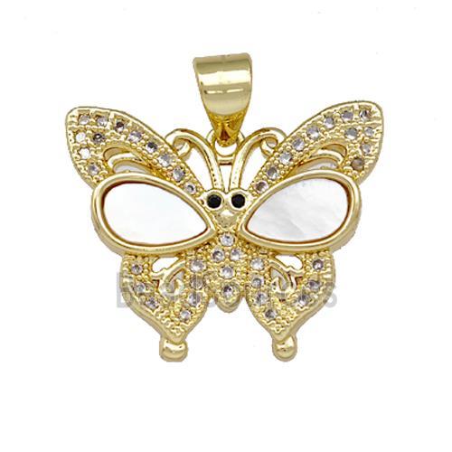 Copper Butterfly Pendant Pave Shell Zirconia 18K Gold Plated