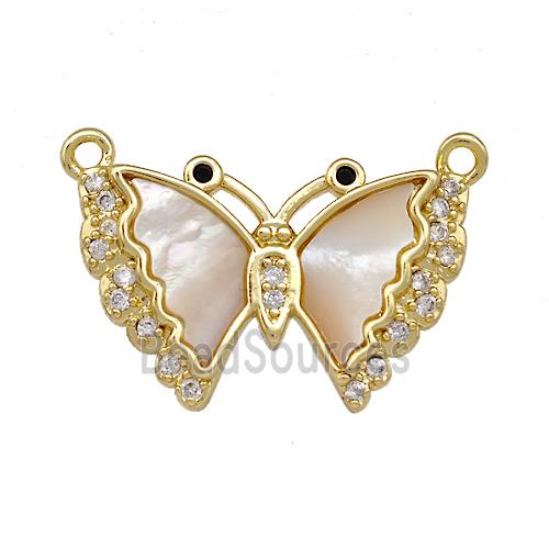 Copper Butterfly Pendant Pave Shell Zirconia 2loops 18K Gold Plated