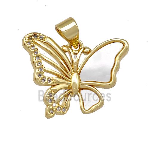 Copper Butterfly Pendant Pave Shell Zirconia 18K Gold Plated