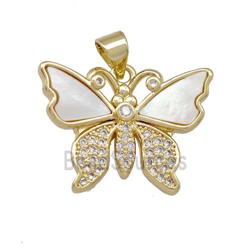 Copper Butterfly Pendant Pave Shell Zirconia 18K Gold Plated