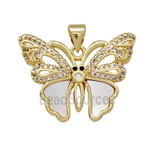 Copper Butterfly Pendant Pave Shell Zirconia 18K Gold Plated