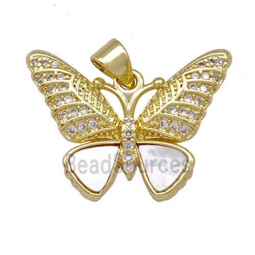 Copper Butterfly Pendant Pave Shell Zirconia 18K Gold Plated