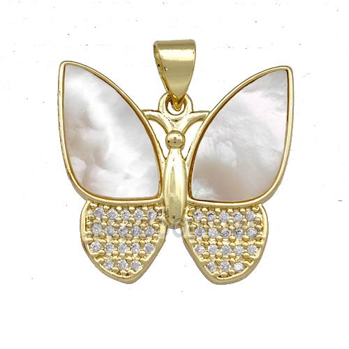 Copper Butterfly Pendant Pave Shell Zirconia 18K Gold Plated