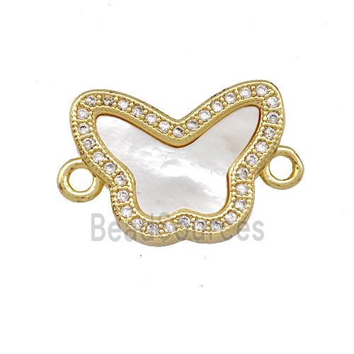 Copper Butterfly Connector Pave Shell Zirconia 18K Gold Plated