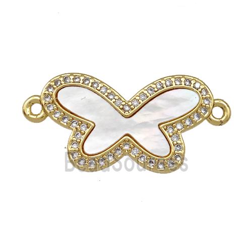 Copper Butterfly Connector Pave Shell Zirconia 18K Gold Plated