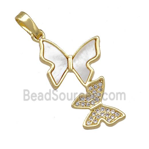 Copper Double Butterfly Pendant Pave Shell Zirconia 18K Gold Plated