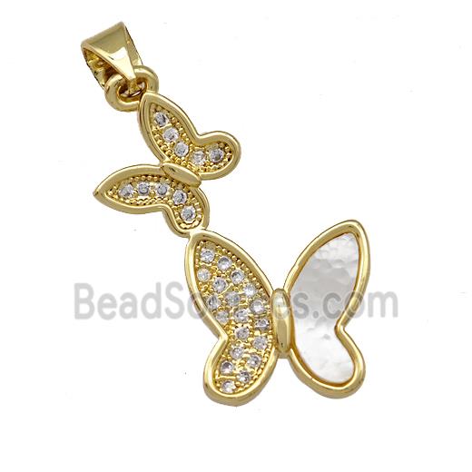 Copper Double Butterfly Pendant Pave Shell Zirconia 18K Gold Plated