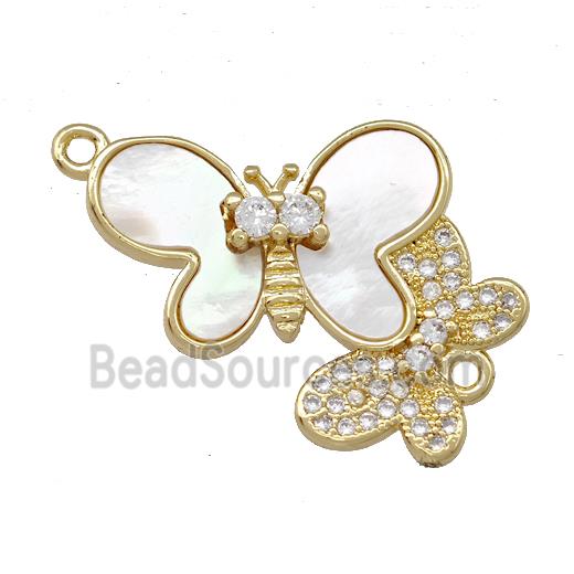 Copper Double Butterfly Connector Pave Shell Zirconia 18K Gold Plated