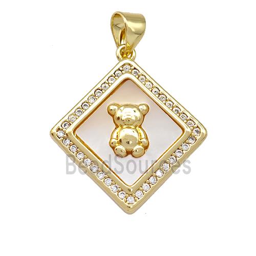 Copper Bear Charms Pendant Pave Shell Zirconia Square 18K Gold Plated