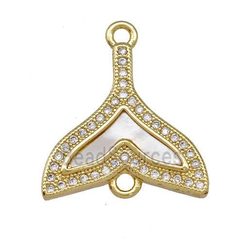 Copper Shark-tail Charms Connector Pave Shell Zirconia 18K Gold Plated