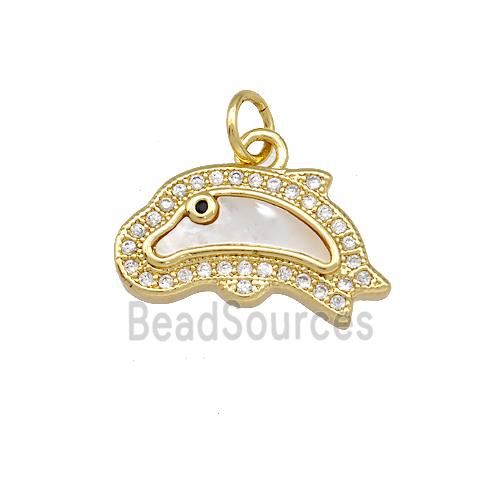 Copper Dolphin Charms Pendant Pave Shell Zirconia 18K Gold Plated