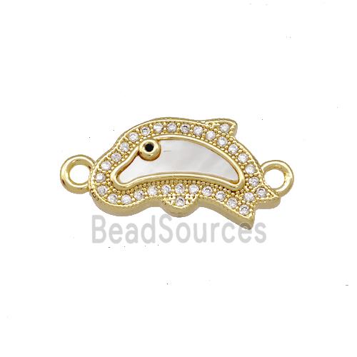 Copper Dolphin Charms Connector Pave Shell Zirconia 18K Gold Plated