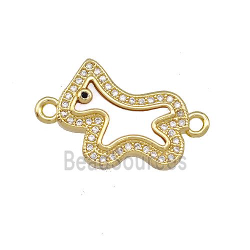 Copper Foal Charms Connector Pave Shell Zirconia Horse 18K Gold Plated