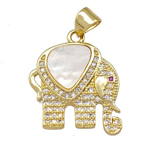 Copper Elephant Charms Pendant Pave Shell Zirconia 18K Gold Plated