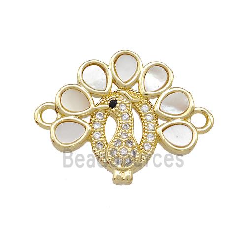 Copper Peafowl Charms Connector Pave Shell Zirconia 18K Gold Plated