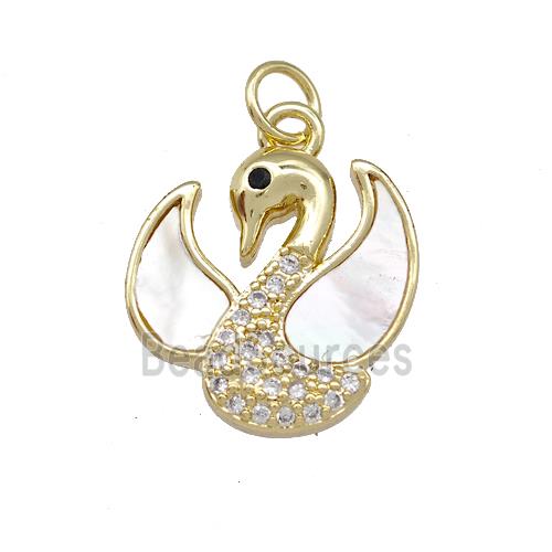 Copper Swan Pendant Pave Shell Zirconia 18K Gold Plated