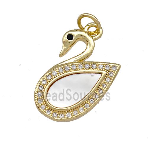 Copper Swan Pendant Pave Shell Zirconia 18K Gold Plated