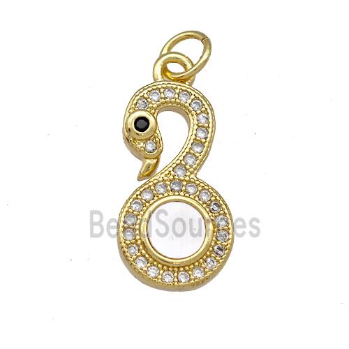 Copper Swan Pendant Pave Shell Zirconia 18K Gold Plated