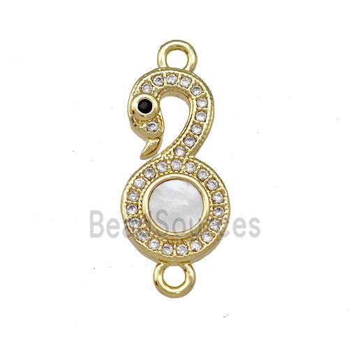 Copper Swan Connector Pave Shell Zirconia 18K Gold Plated