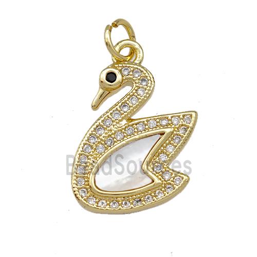 Copper Swan Pendant Pave Shell Zirconia 18K Gold Plated