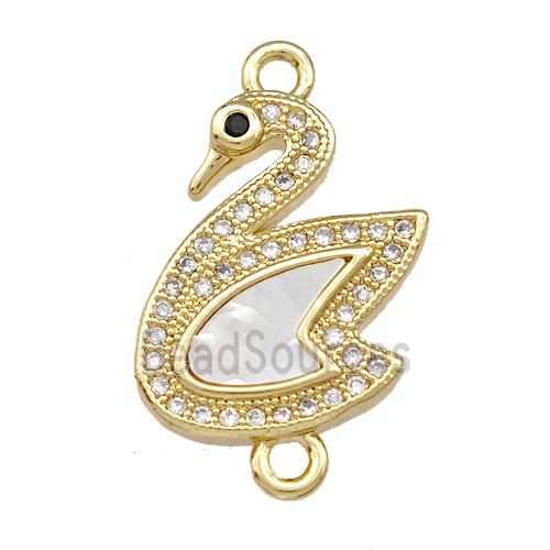 Copper Swan Connector Pave Shell Zirconia 18K Gold Plated