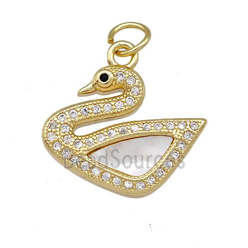 Copper Swan Pendant Pave Shell Zirconia 18K Gold Plated