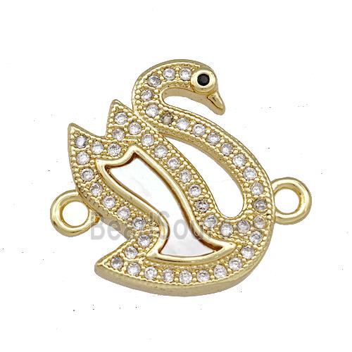 Copper Swan Connector Pave Shell Zirconia 18K Gold Plated