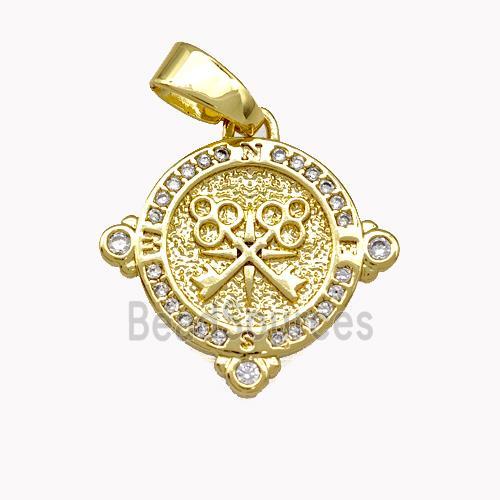 Copper Circle Pendant Pave Zirconia Key Gold Plated