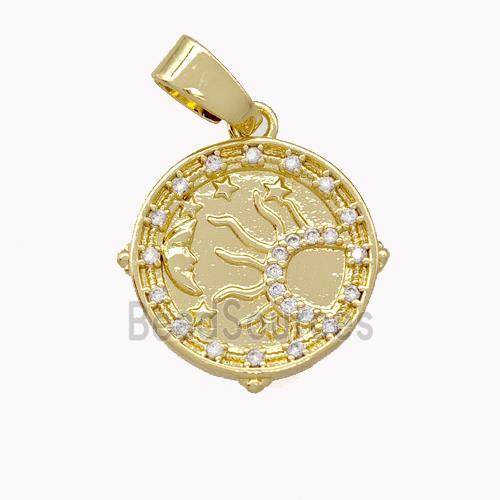 Copper Circle Pendant Micro Pave Zirconia Sun Moon Gold Plated