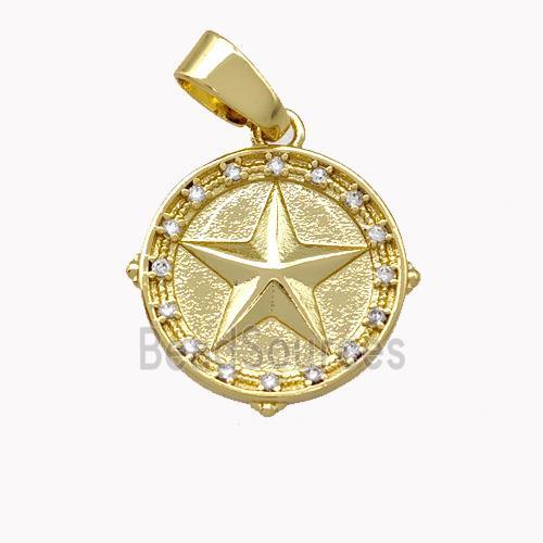 Copper Circle Pendant Pave Zirconia Star Gold Plated