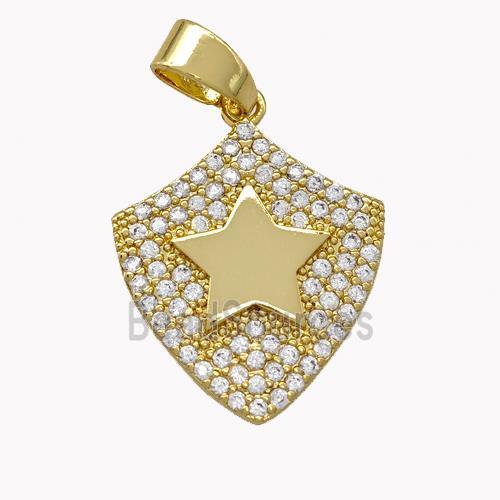 Copper Shield Pendant Micro Pave Zirconia Star Gold Plated