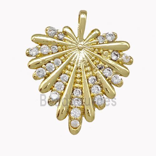 Copper Leaf Pendant Micro Pave Zirconia Gold Plated