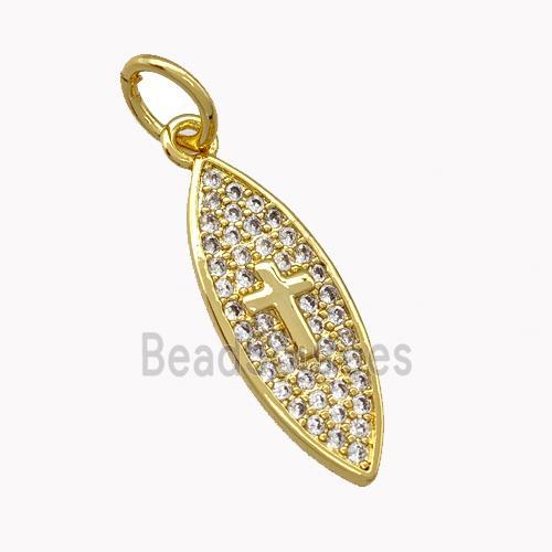 Copper Leaf Charms Pendant Micro Pave Zirconia Cross Gold Plated