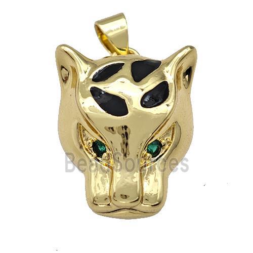 Copper Leopard Pendant Pave Zirconia Black Enamel Gold Plated