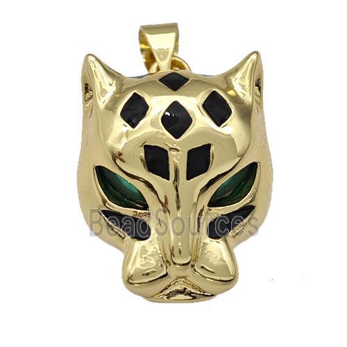 Copper Tiger Pendant Pave Zirconia Black Enamel Gold Plated