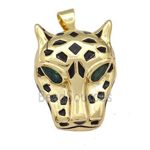 Copper Leopard Pendant Pave Zirconia Black Enamel Gold Plated