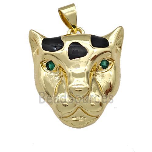 Copper Tiger Pendant Pave Zirconia Black Enamel Gold Plated