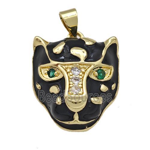 Copper Leopard Pendant Pave Zirconia Black Enamel Gold Plated