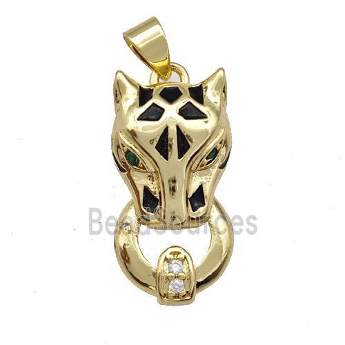 Copper Leopard Pendant Pave Zirconia Black Enamel Gold Plated