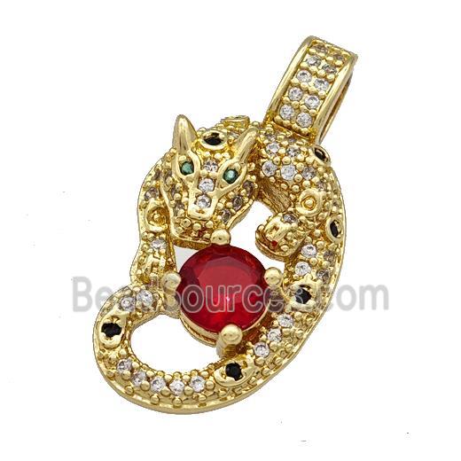 Copper Leopard Pendant Pave Zirconia Gold Plated