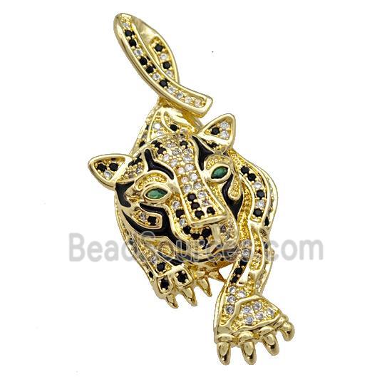 Copper Leopard Pendant Pave Zirconia Black Enamel Gold Plated