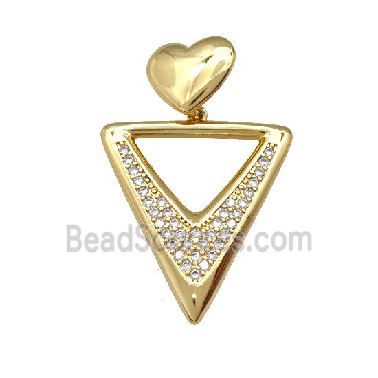 Copper Triangle Pendant Pave Zirconia Heart Gold Plated