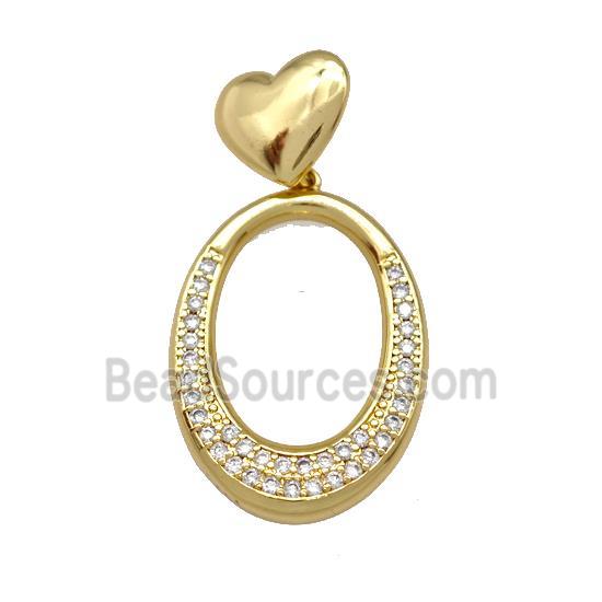 Copper Oval Pendant Pave Zirconia Heart Gold Plated